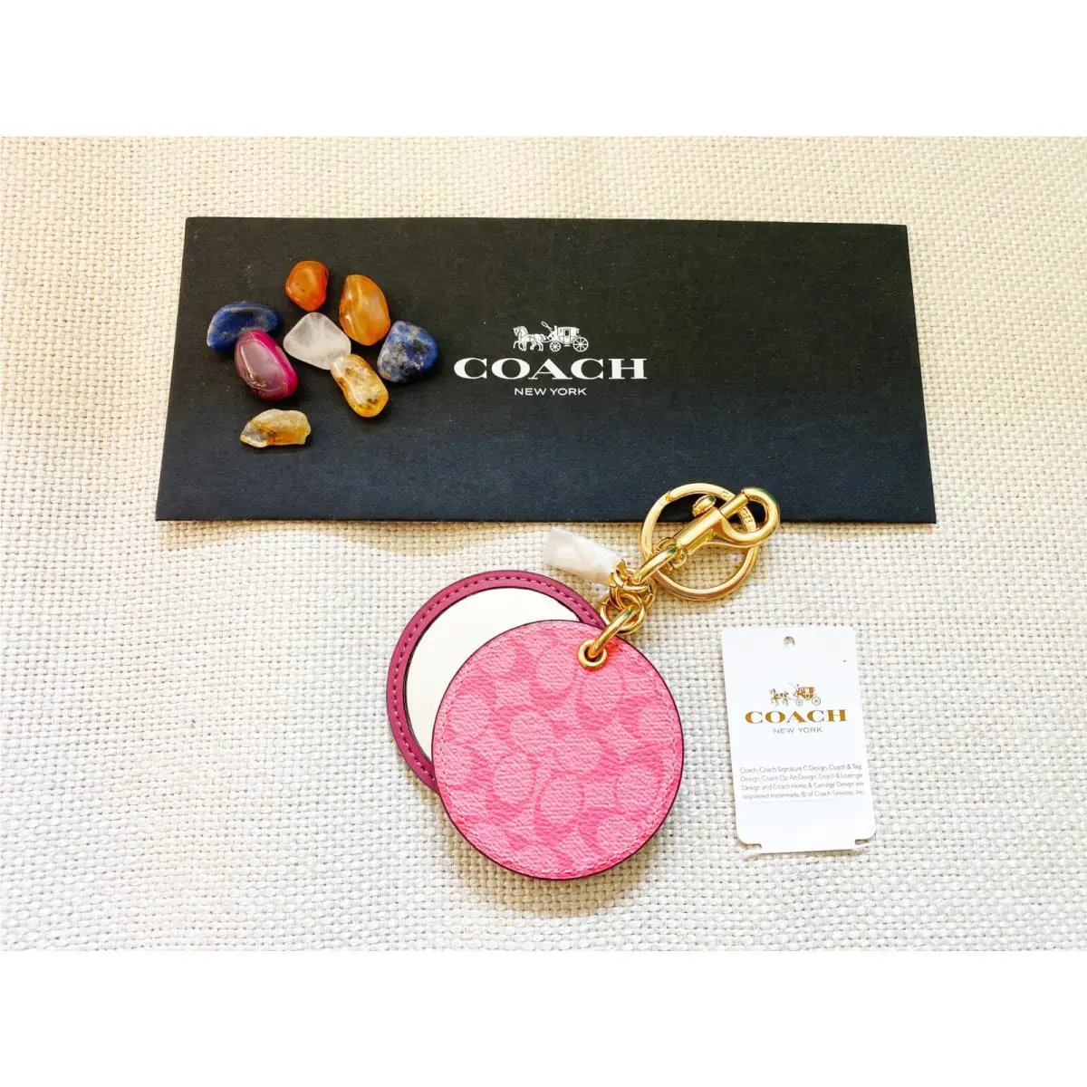 Coach Im/pink Lemonade Mirror Canvas Leather Bag Charm Keychain F77961