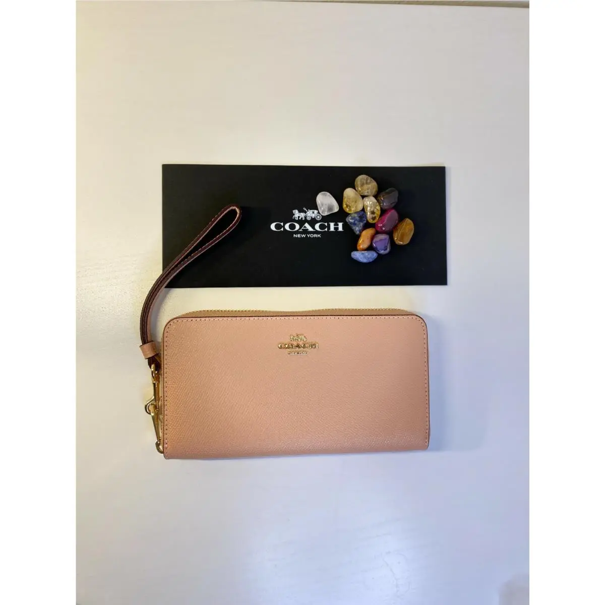 Coach Wallet Shell Pink Crossgrain Leather: Wristlet Zip-around Purse C3441