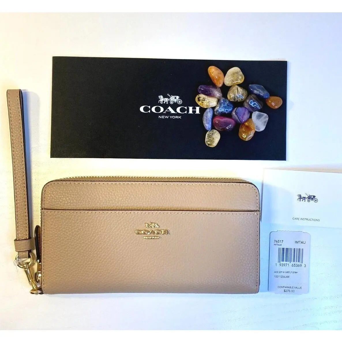 Coach Accordion Wallet Wristlet Brass/taupe Leather: Zip-around Purse 76517