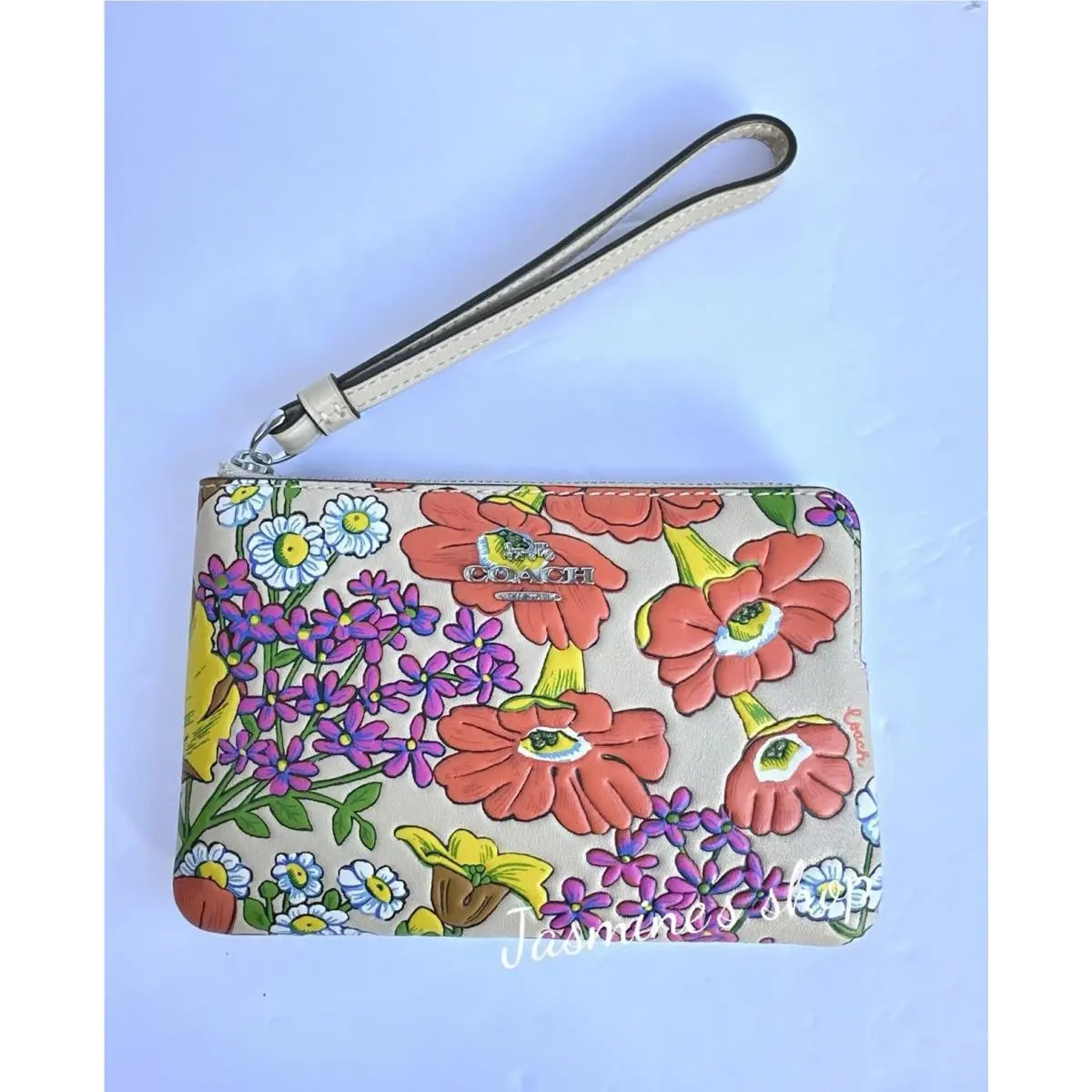 Coach Corner Zip Wristlet with Floral Print CR946