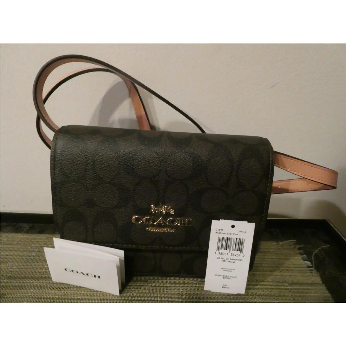 Mini Brynn Women’s Brown/pink Signature Canvas Crossbody Bag Style C5592 by Coach