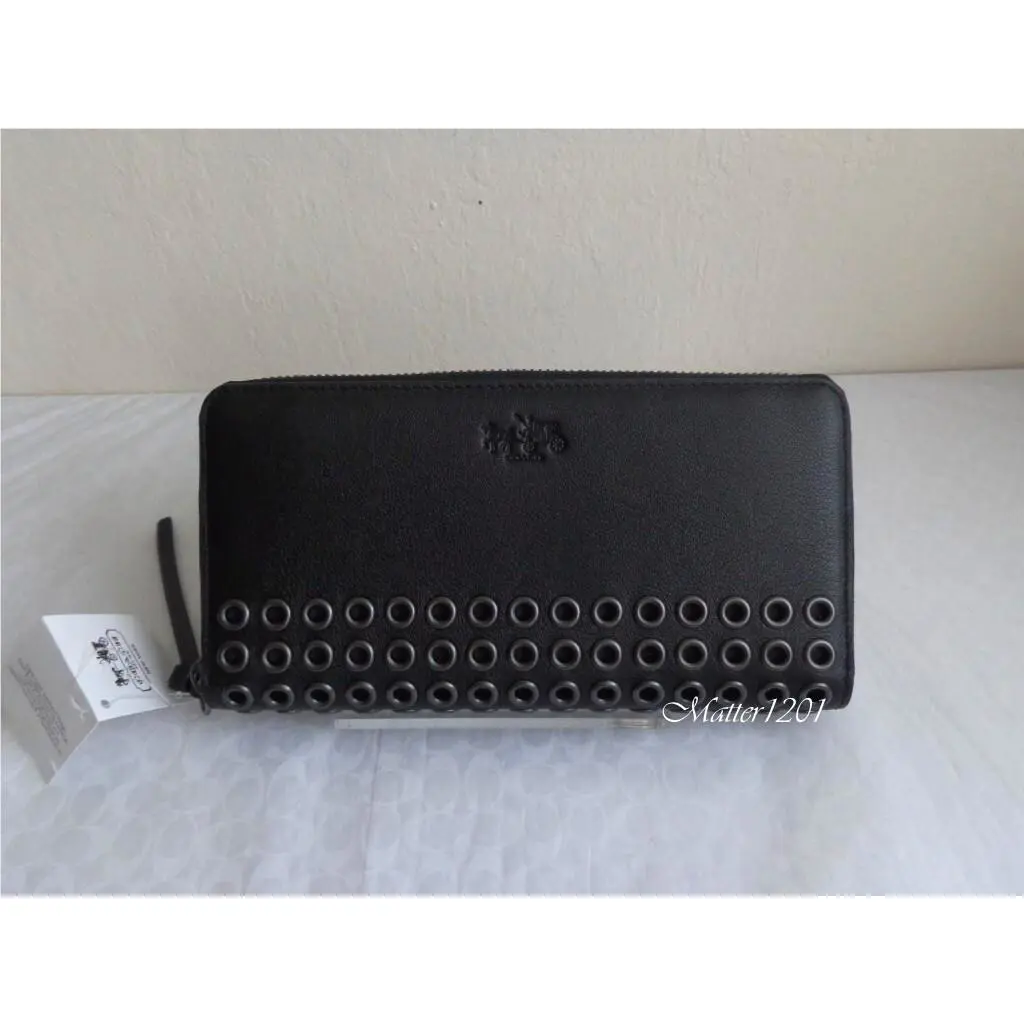 Coach 52076 Bleecker Grommet Accordion Zip Around Wallet Black