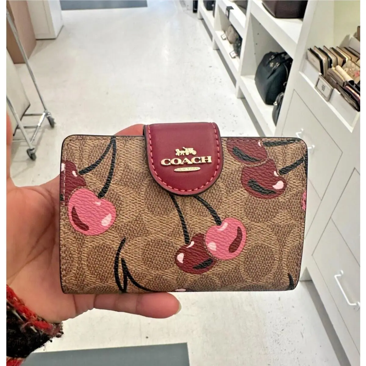 Coach Medium Corner Zip Wallet CZ342 Signature Canvas W/cherry Print