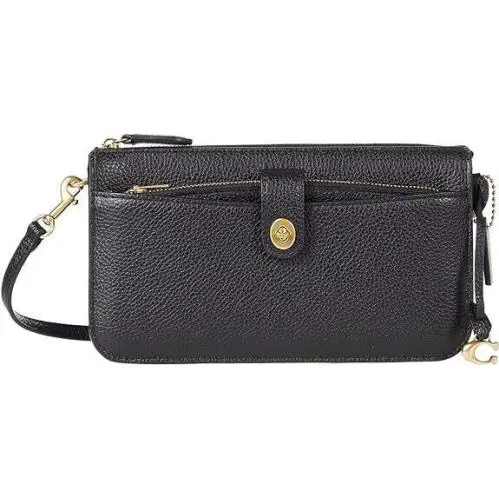 Coach Pebbled Leather Zip Wallet Noa Black For Women
