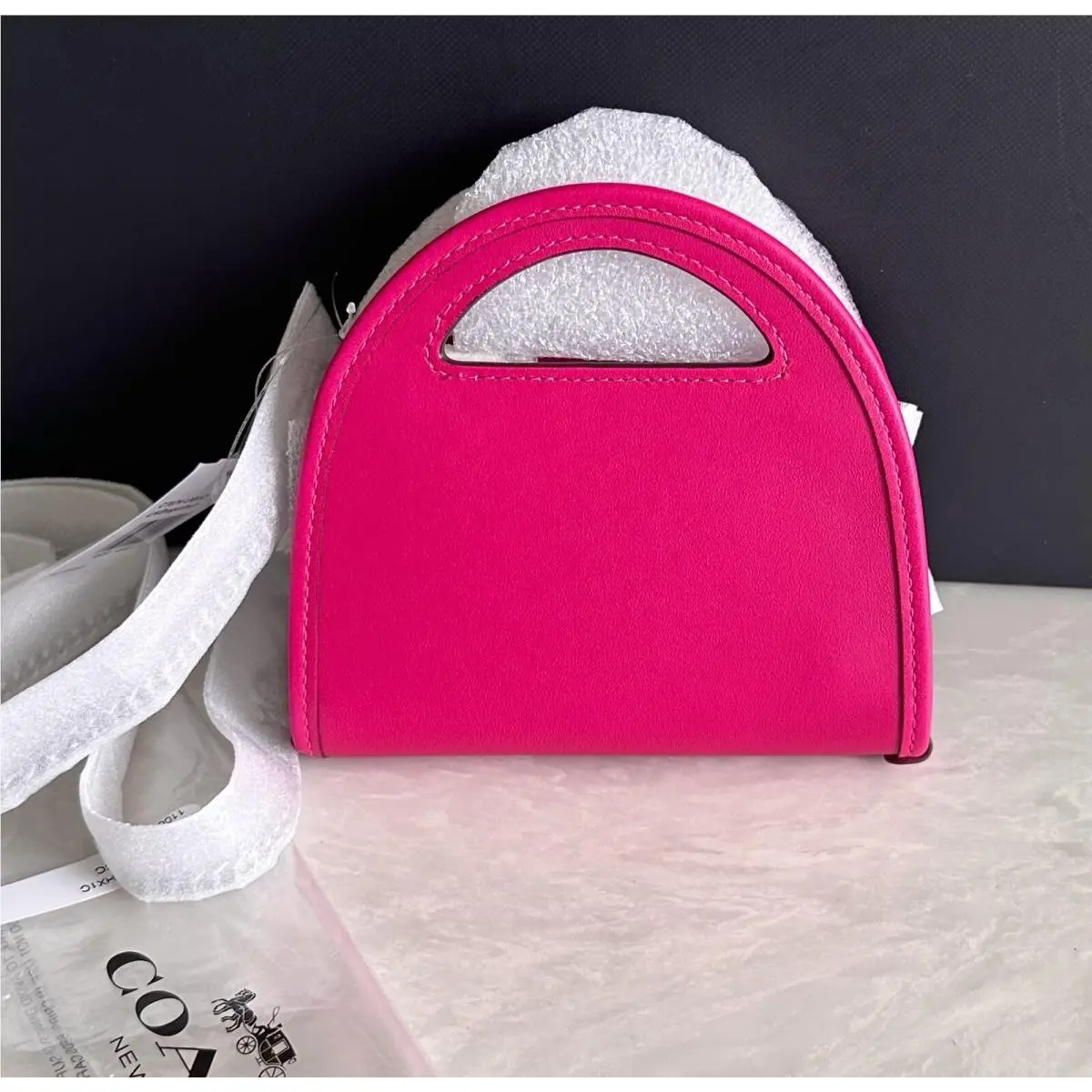 Coach Dragonfruit Leather Top Handle Card Case Crossbody CT879