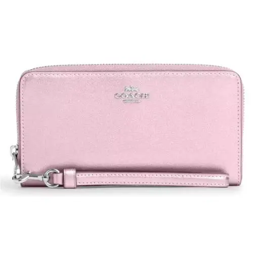 Coach Long Zip Around Phone Wallet -CY238 Metallic Pink Pearlized Leather