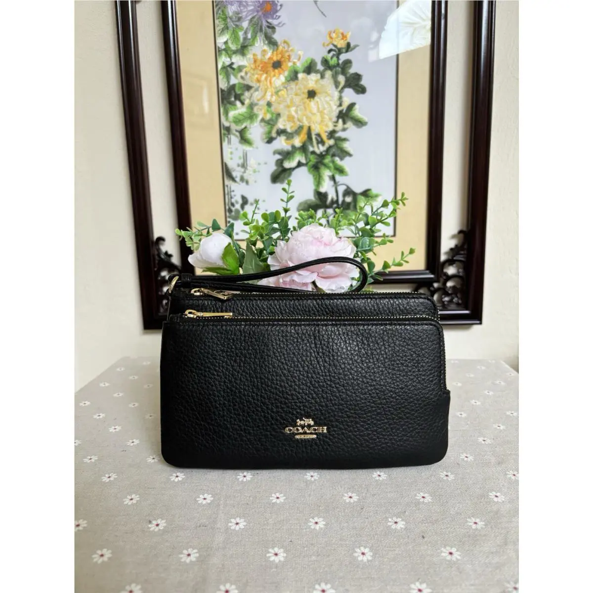 Coach Pebble Leather Large Double Zip Wallet