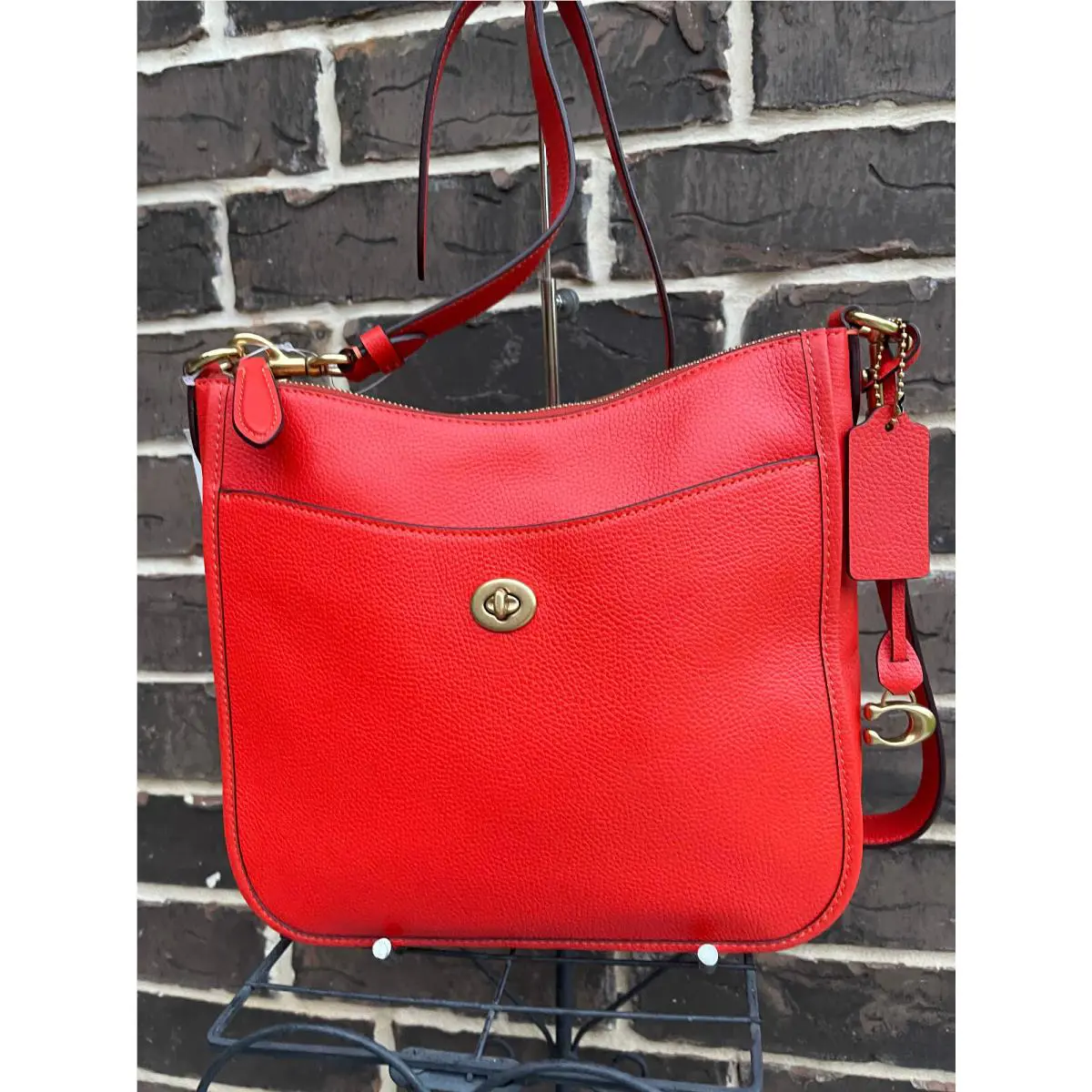 Coach C8483 Chaise Leather Red Orange Brass Crossbody