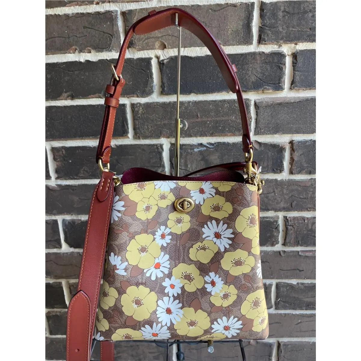 Coach C9722 Willow Bucket Bag Signature Canvas Floral Tan Rust Yellow