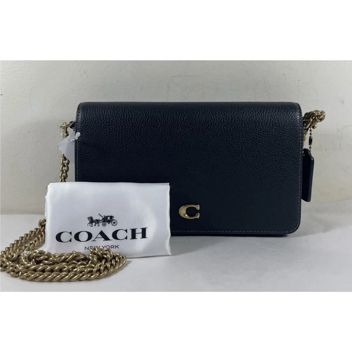 Mila Chain Black Pebbled Leather Crossbody Bag by Coach