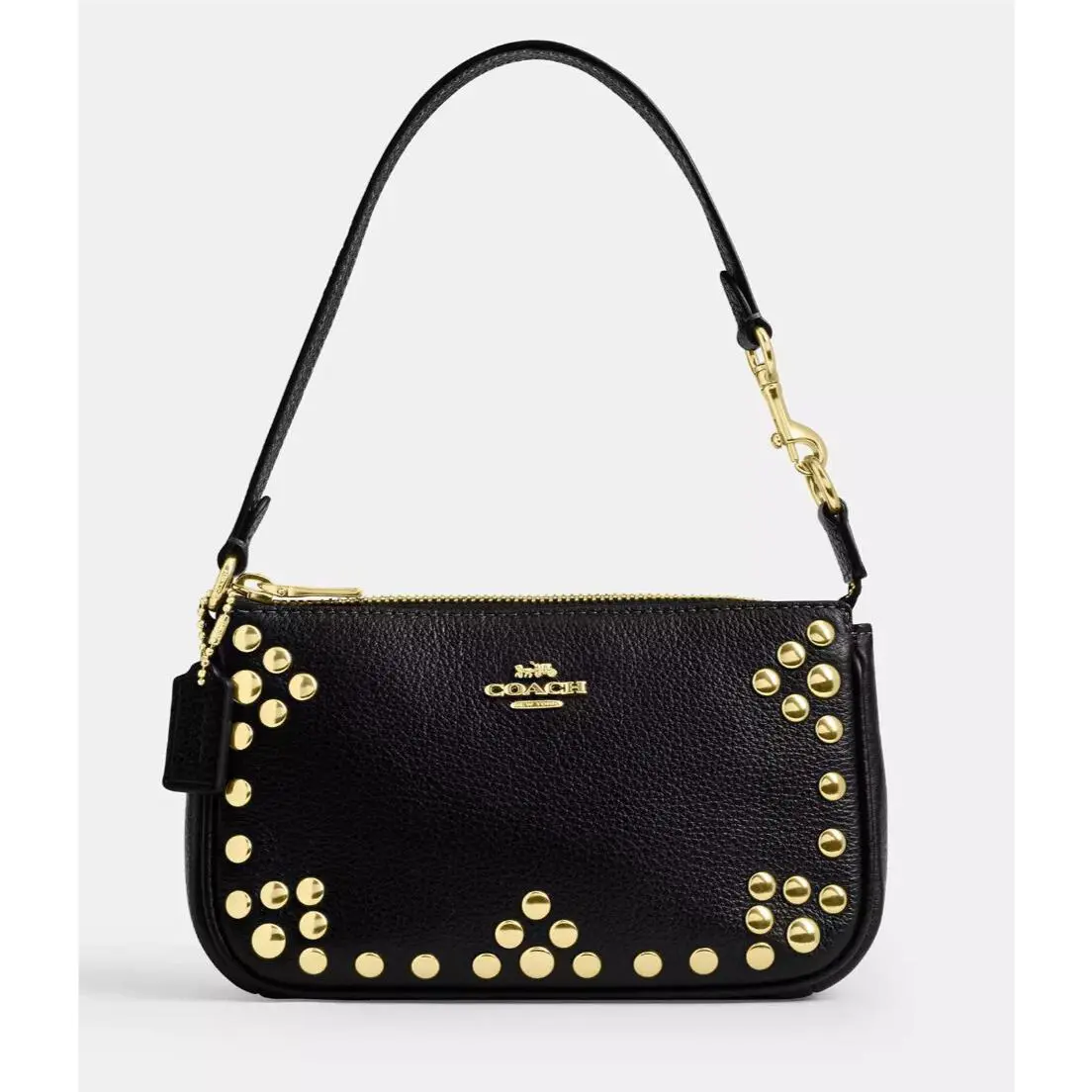 Coach Black Nolita 19 Rivets Refined Pebble Leather Wristlet/shoulder Bag -CAQ17