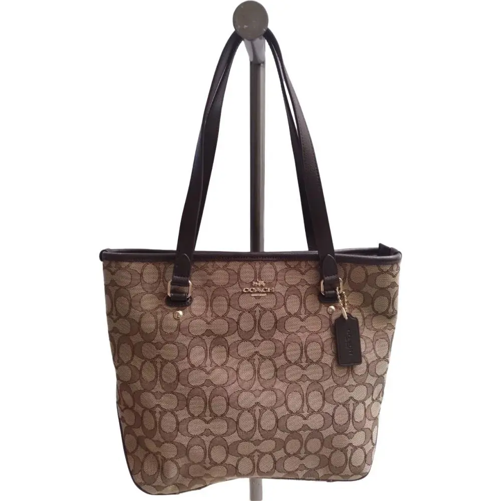 Coach Otln Zip Top Tote F55364 IMC7C Jacquard - Leather Trim - - Free S+h