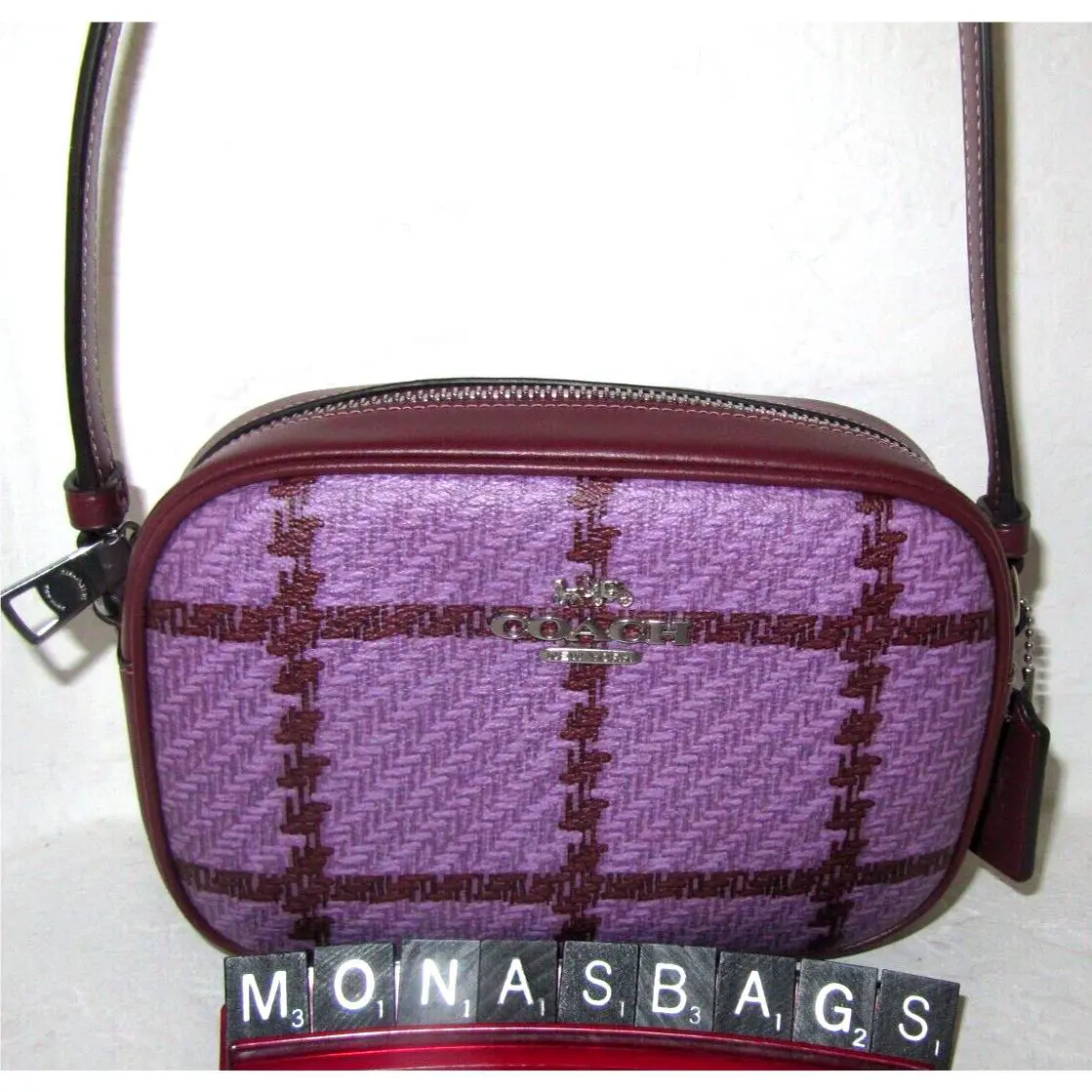 CN758 Mini Jamie Camera Bag with Lavender Multi Plaid Print by Coach