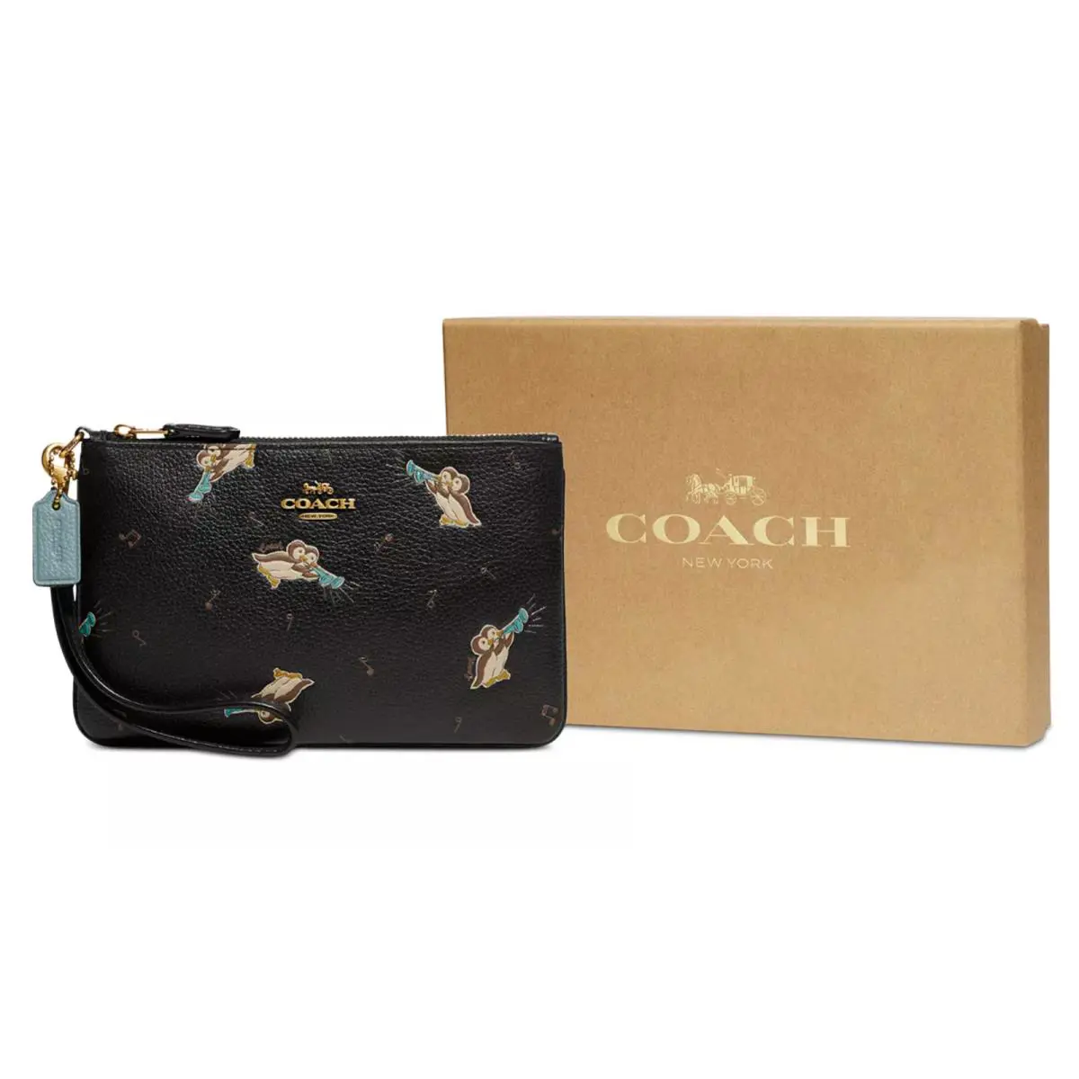 Coach Musical Owls Small Leather Wristlet Black Multi