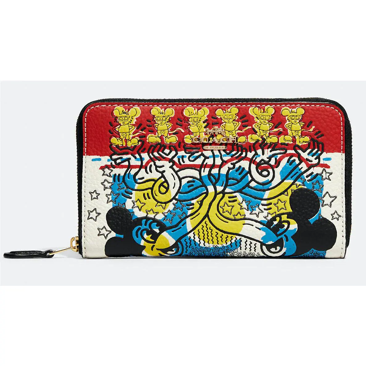 Coach Disney Mickey Mouse X Keith Haring Medium ID Zip WALLET/$228/GOLD Black