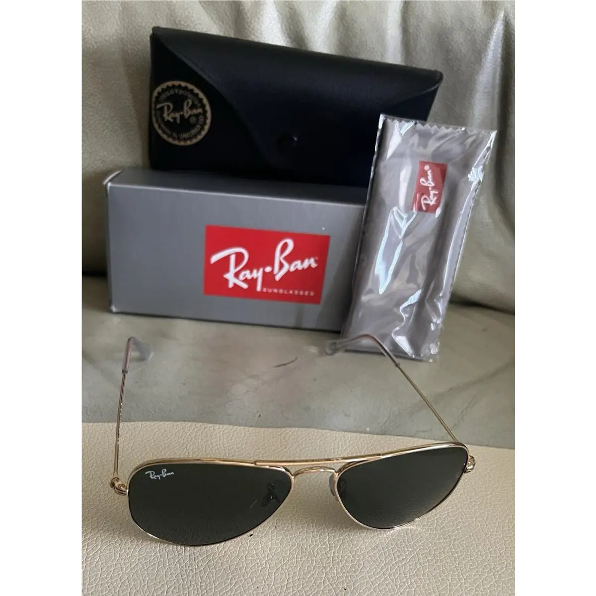 Ray-ban 3044 52 14 3N L0207 Small Metal Gold Green Lens Aviator Sunglasses - Frame: Gold, Lens: Green