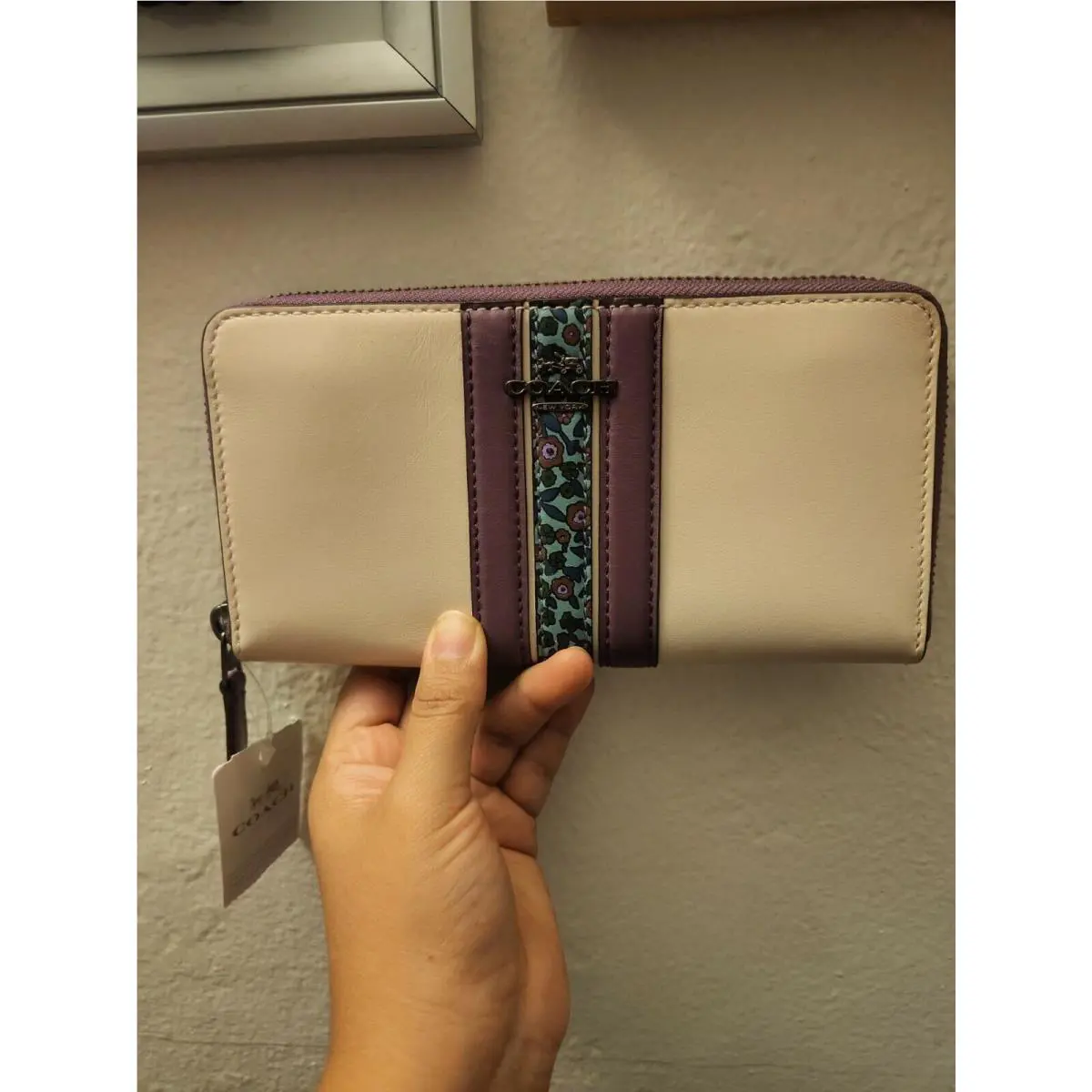 Coach F59561 Accordion Zip Wallet IN Natural Refined Leather w/ Floral Print