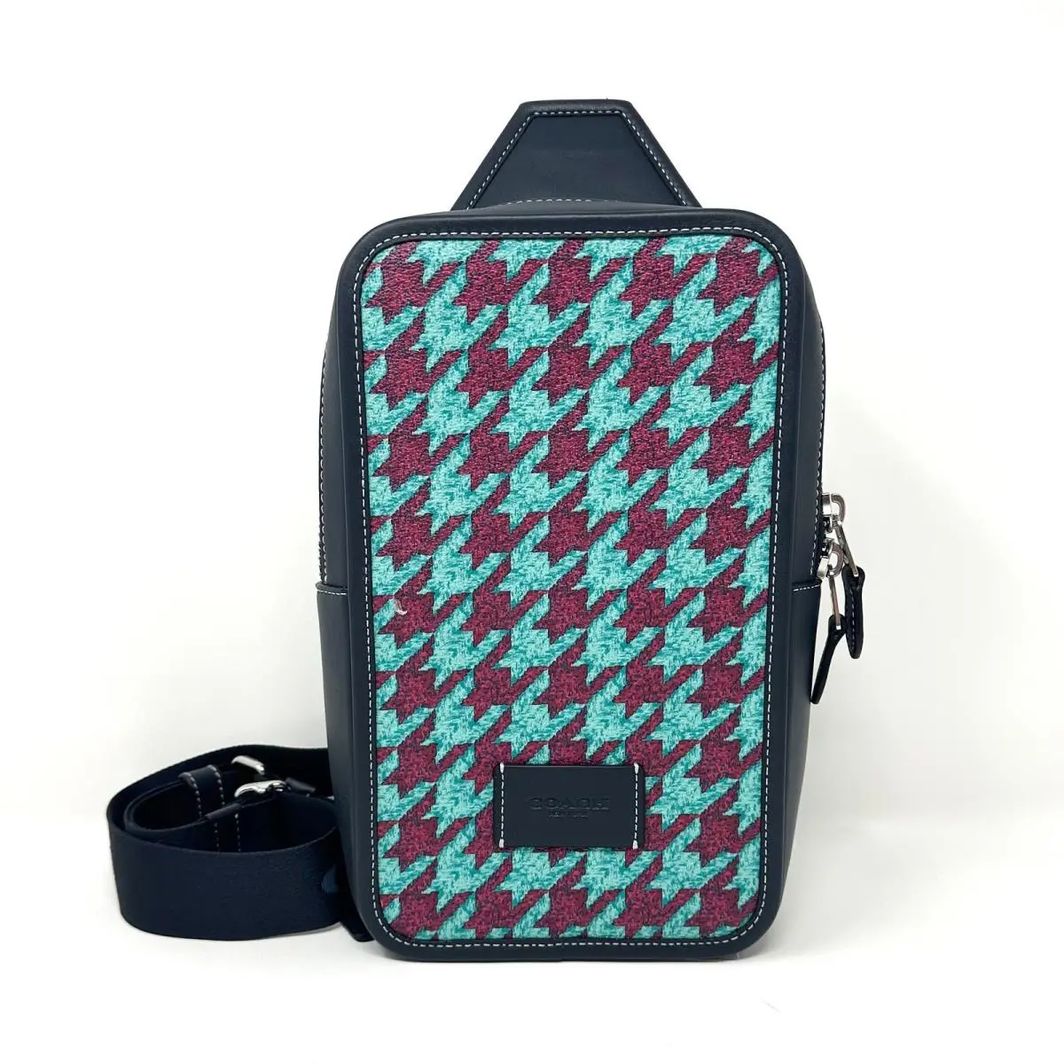 Coach Sullivan Pack with Houndstooth Print Teal Wine CJ588