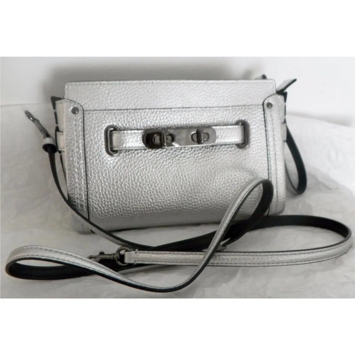 53032 Swagger Wristlet In Pebble Leather Silver by Coach