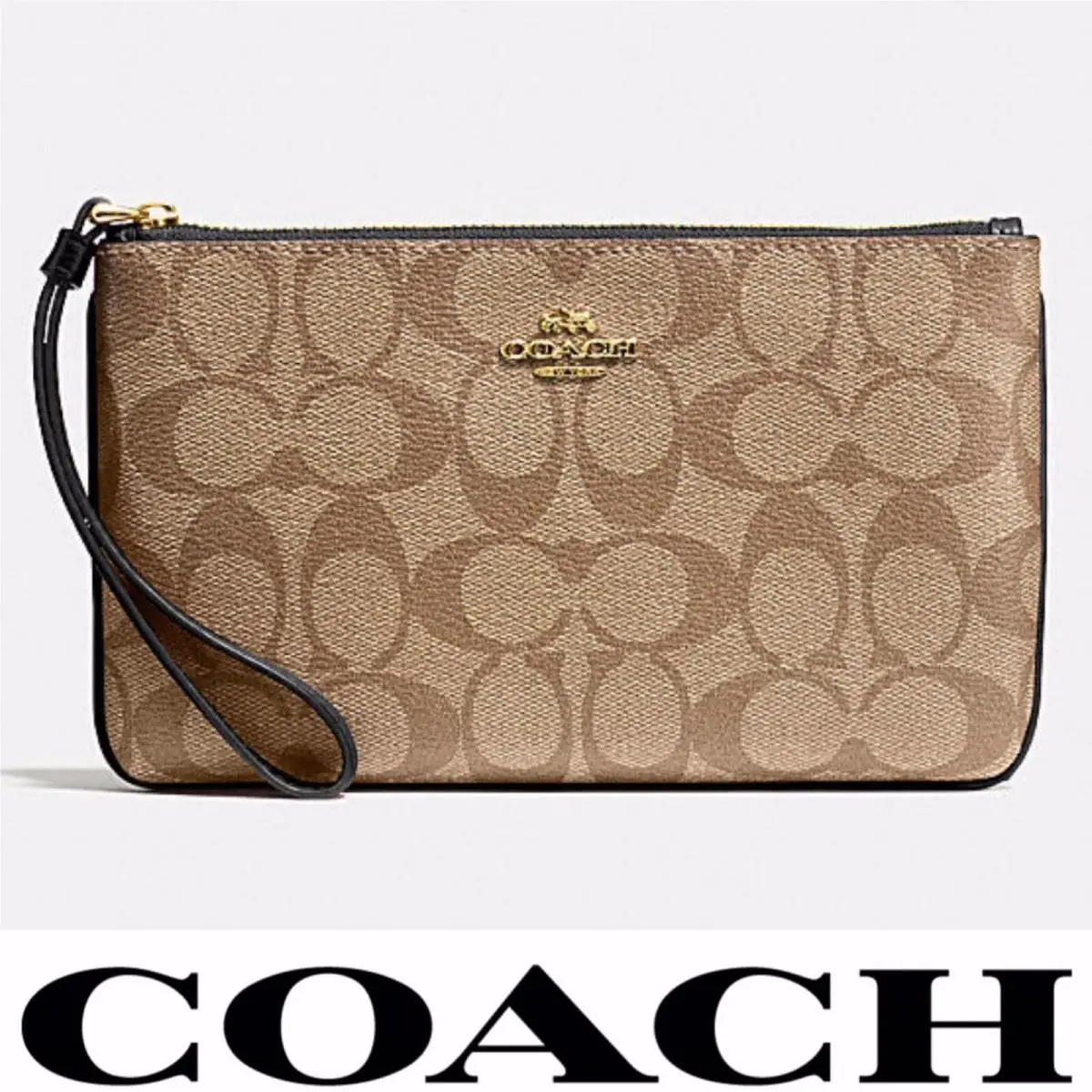 Large Wristlet IN Signature Canvas Khaki/black by Coach