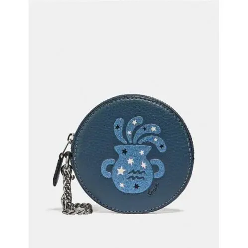 Nwt- Coach F87815 Round Coin Case with Zodiac Sign Aquarius