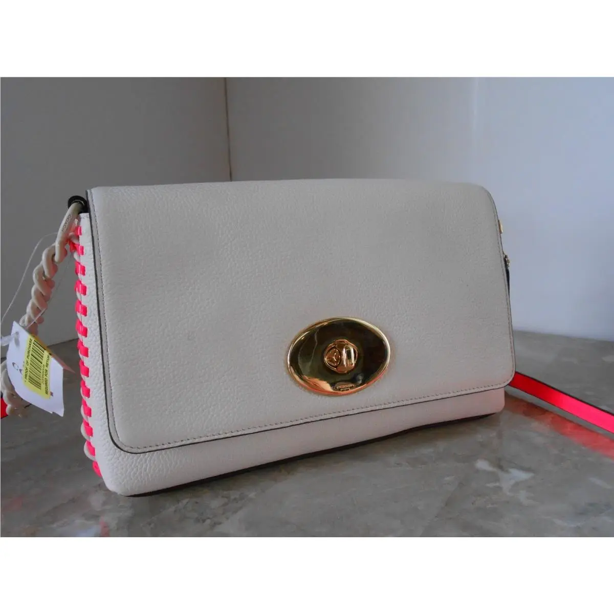 Coach 53235 Whiplash Crosstown Crossbody Leather Chalk/hot Pink