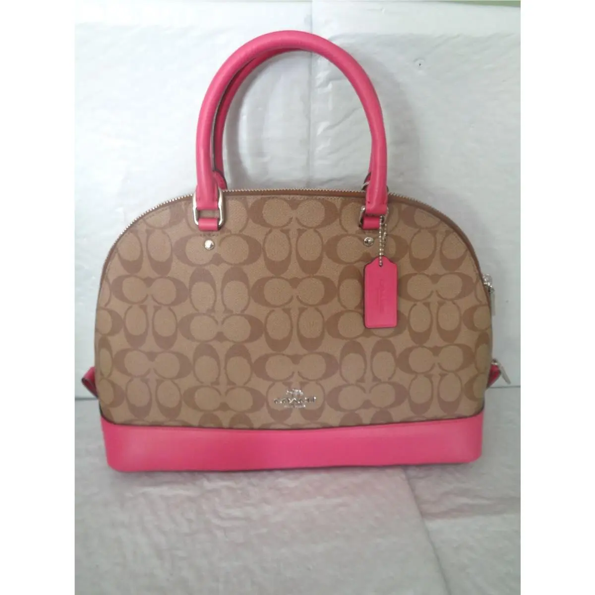 Coach - Large - Khaki / Magenta - Signature Sierra Satchel - F58287