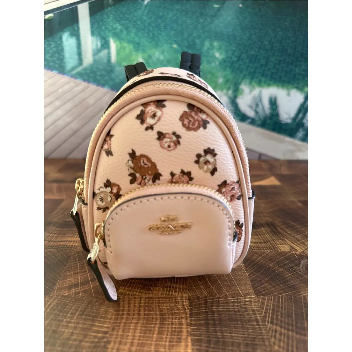 Mini Court Backpack Bag Charm Rosette Print CAA68 Gold/blush/multi by Coach