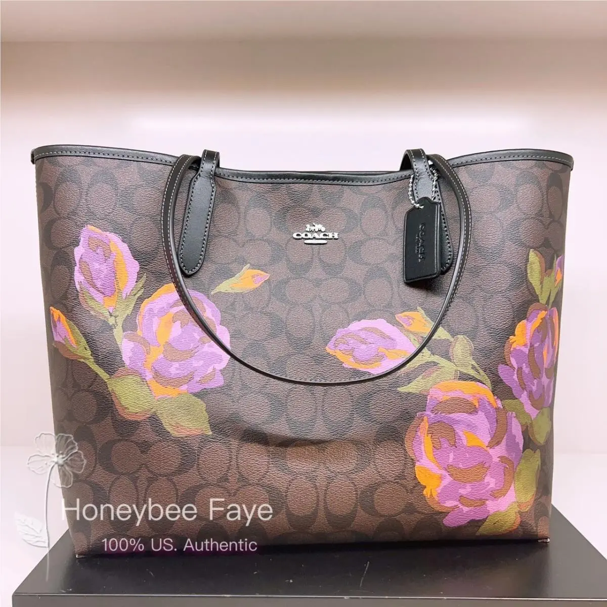 Coach City Tote In Signature Canvas with Rose Print CL420