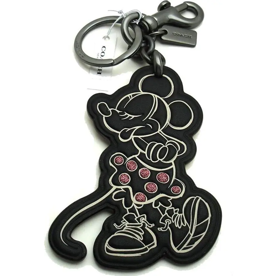 x Disney Minnie Leather Bag Charm Keychain Dogleash Clip Black F27700 by Coach