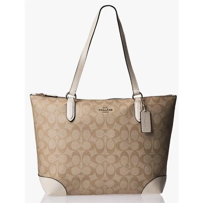 Coach Zip Top Tote IN Signature Canvas Style F29208 Light Khaki Chalk