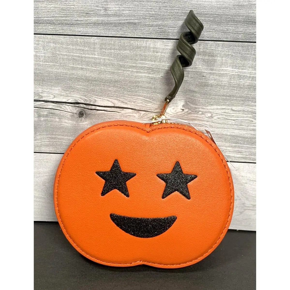 Coach Halloween Jack O Lantern Zip Coin Card Case Orange Leather 4160