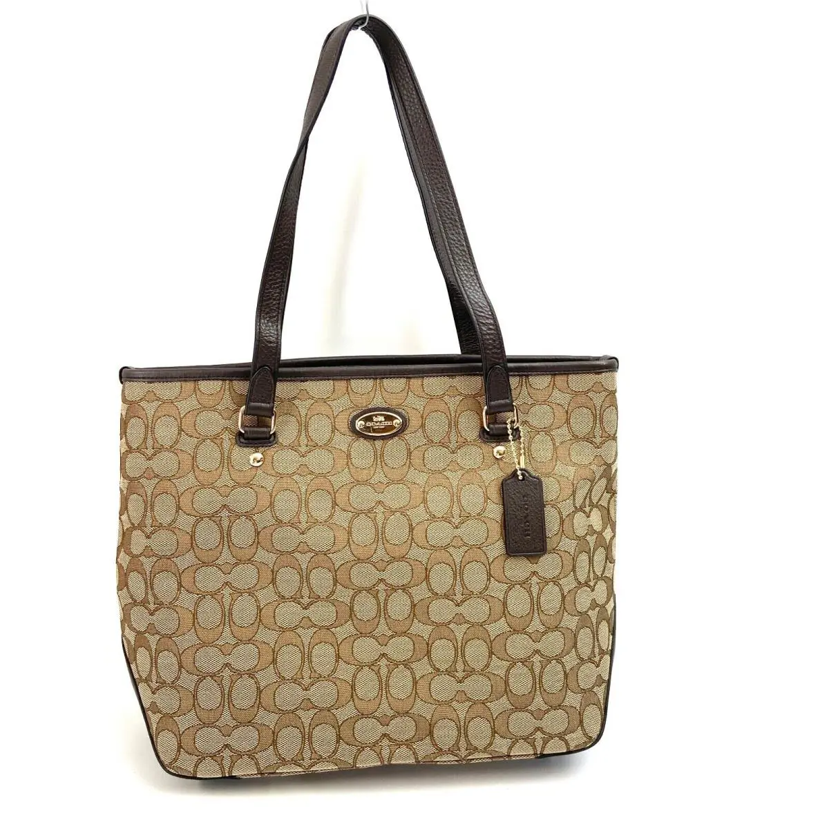 Coach Zip Top Tote IN Signature F36185 Khaki Brown