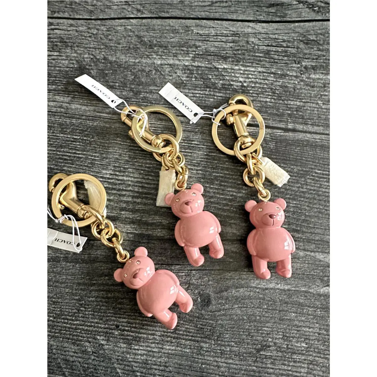 Coach Pink Teddy Bear Bag Charm Keychain Key Fob Gold Pink CP890