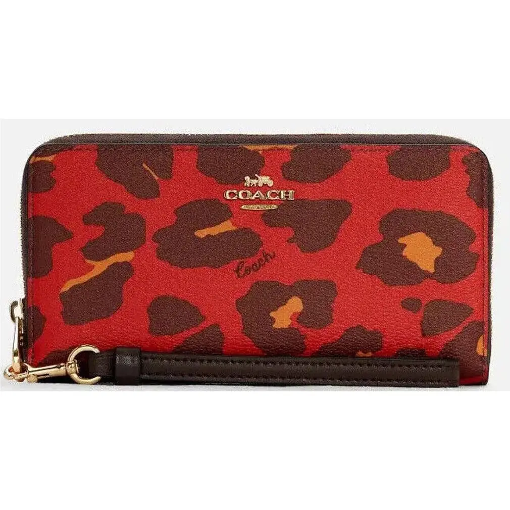 Coach Signature Red Leoaprd Zip Around Wallet Bag - Manufacture Packaging