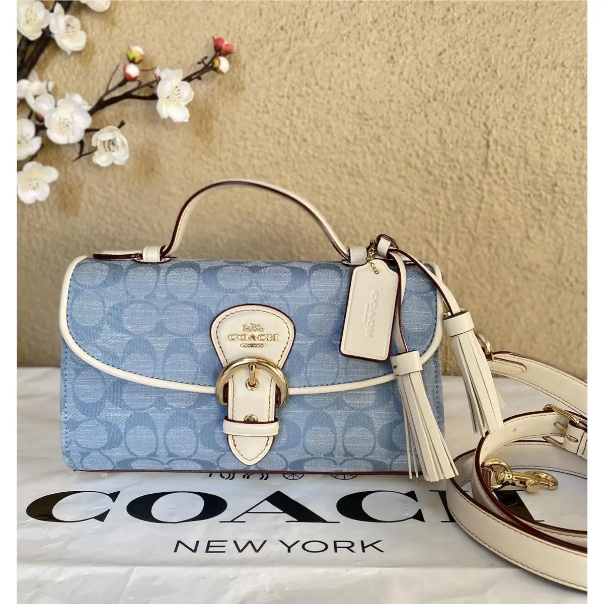 Coach Kleo Signature Chambray Top Handle Bag Denim Multi C8513