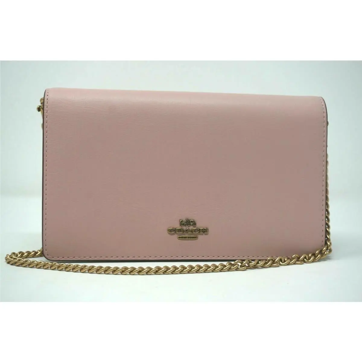 Coach Callie Blossom Pink Leather Foldover Chain Clutch Bag 68032