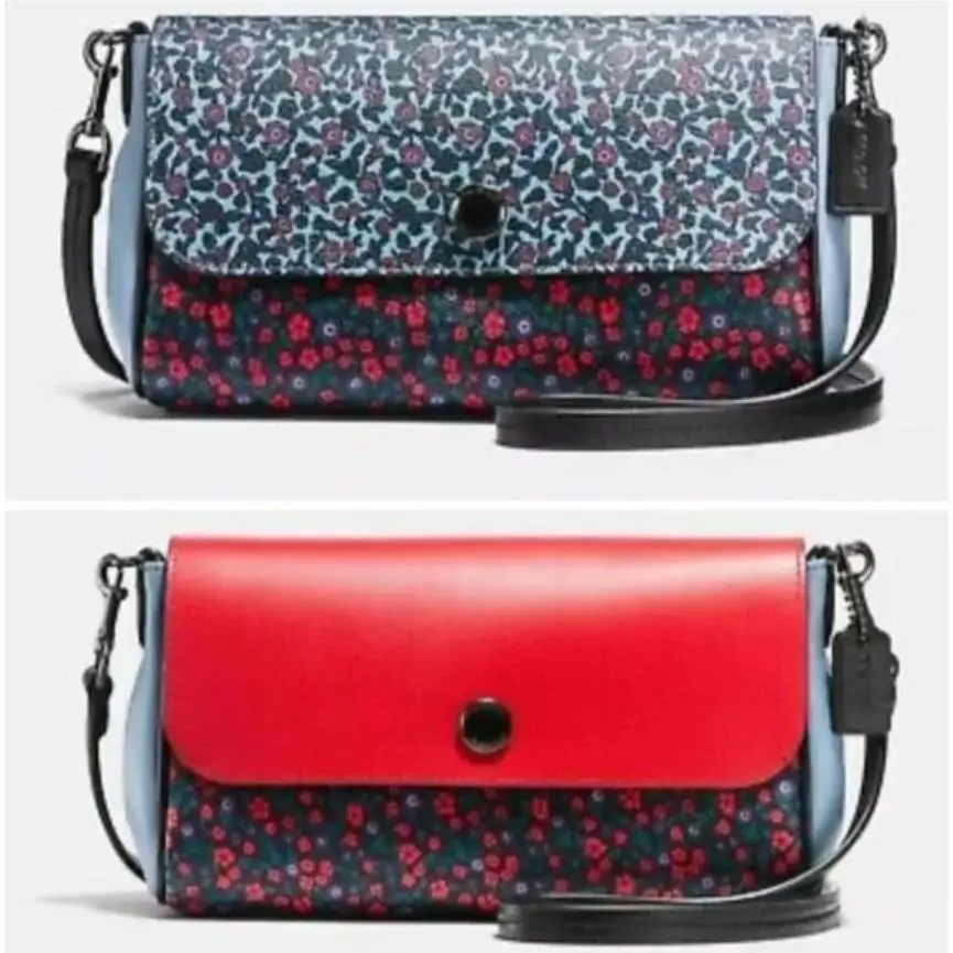 Coach F59535 Ranch Floral Blue/red Reversible Turnlock Coated Canvas Crossbody