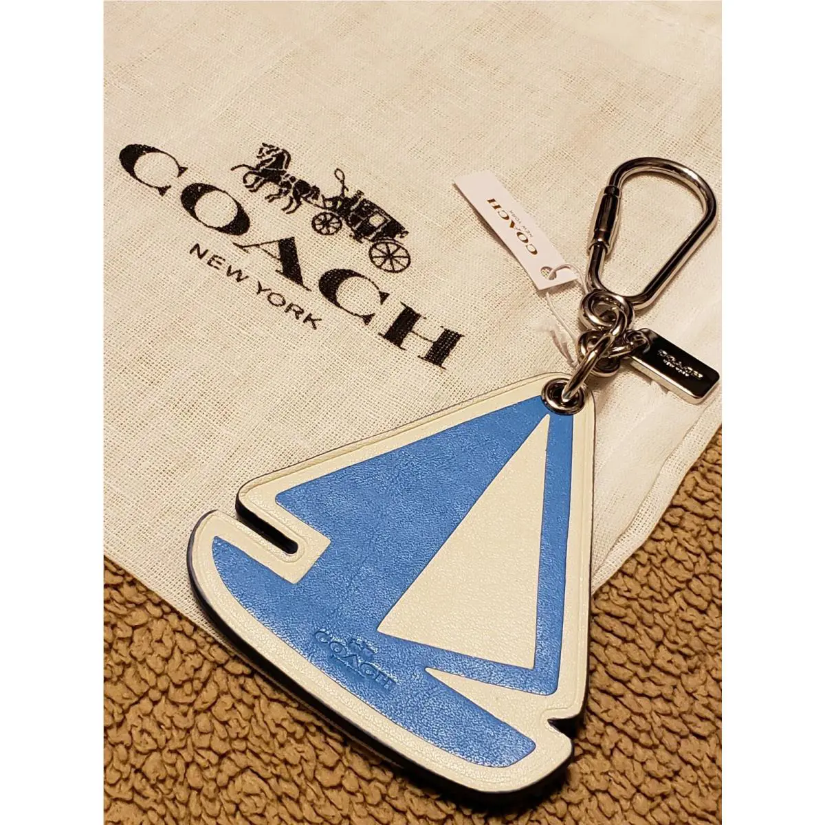Coach Calf Leather Sail Boat Key Chain Keyring Charm Bag Purse Fob Ocean Sunset