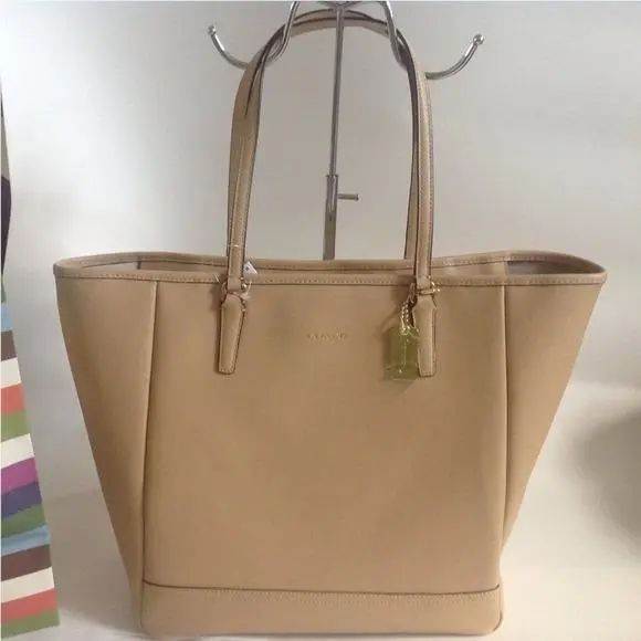 Coach Saffiano Medium City Leather Tote Handbag Camel