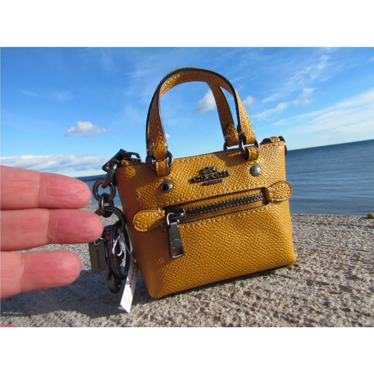 Coach Mini Gallery Leather Bag Charm CC311 Tote Keychain Buttercup Gold