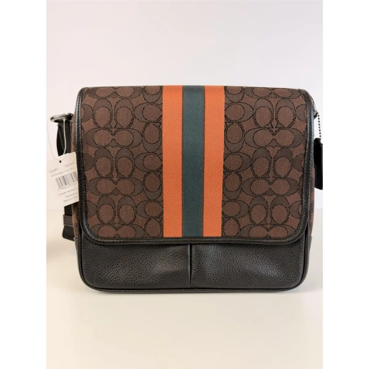 Coach C6583 Thompson Map Bag Green Stripe Crossbody