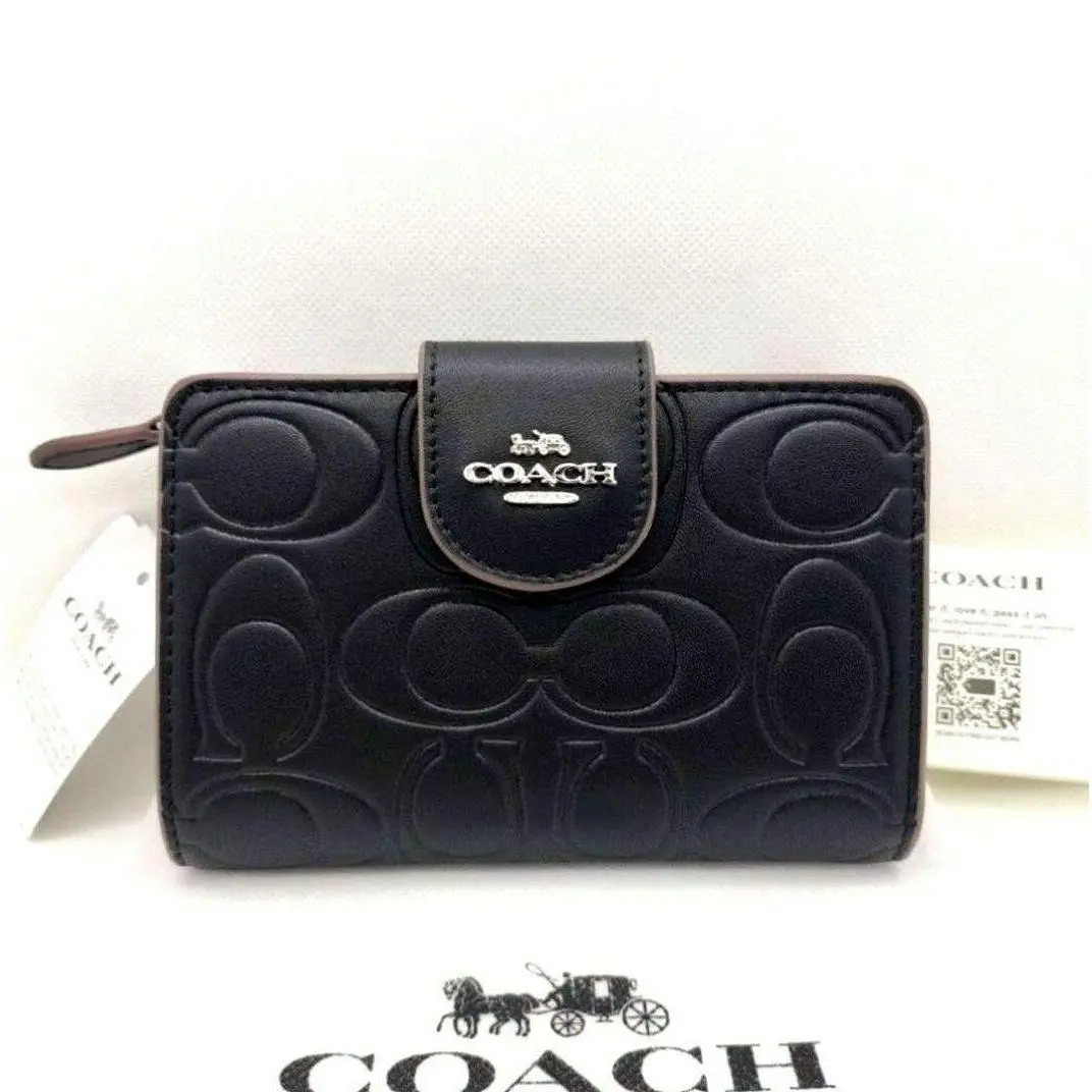 Medium Corner Zip Wallet with Signature CM241 Black Outlet by Coach