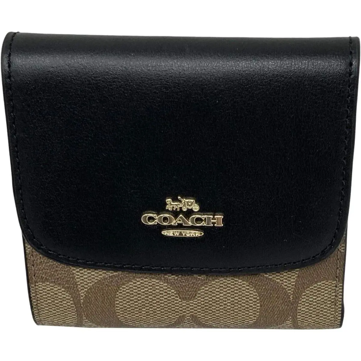 F87589 Small Wallet Signature Khaki Black Pvc Leather Lqqk by Coach