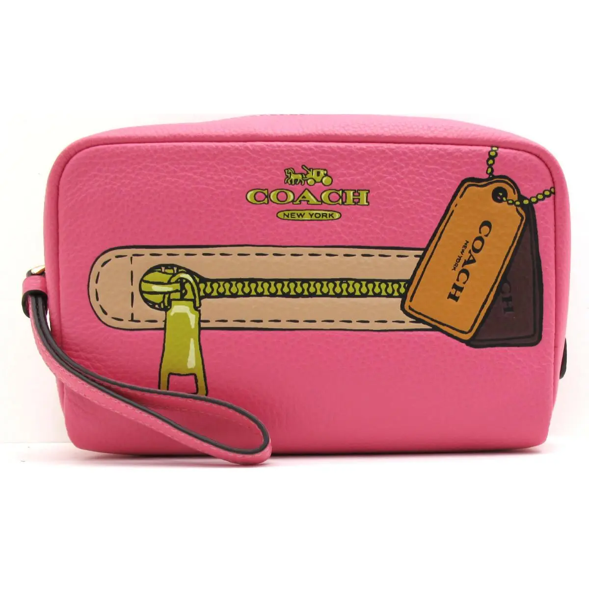 Coach Leather Large Wristlet Trompe L`oeil Boxy Case Pink Petunia