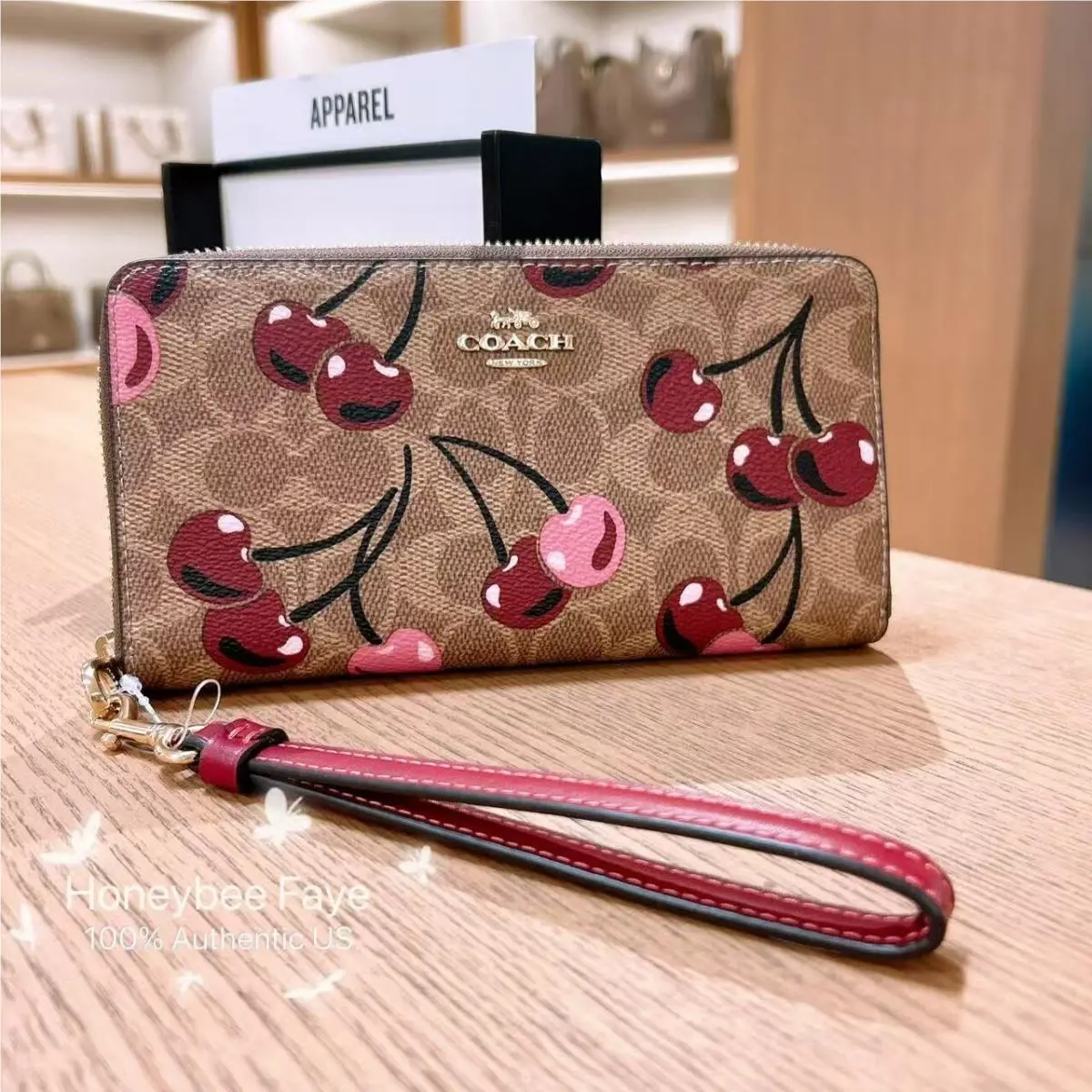 Coach Long Zip Around Wallet In Signature Canvas with Cherry Print CZ328
