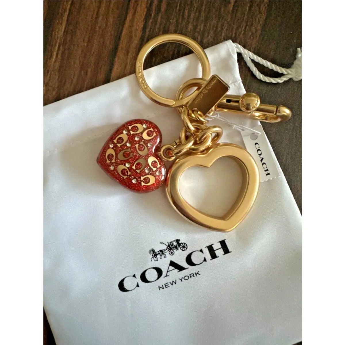 Coach Signature Heart Charm Keyring with Pouch