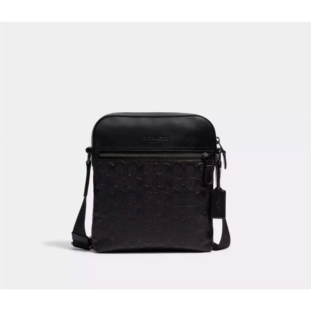Coach Houston Flight Bag In Signature Leather Black Unisex