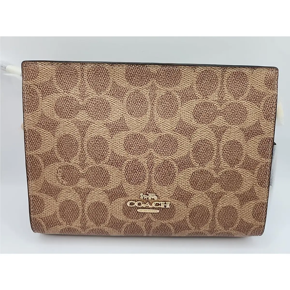 Coach Slim Croosbody Bag in Signature Canvas Tan/black/gold CW204