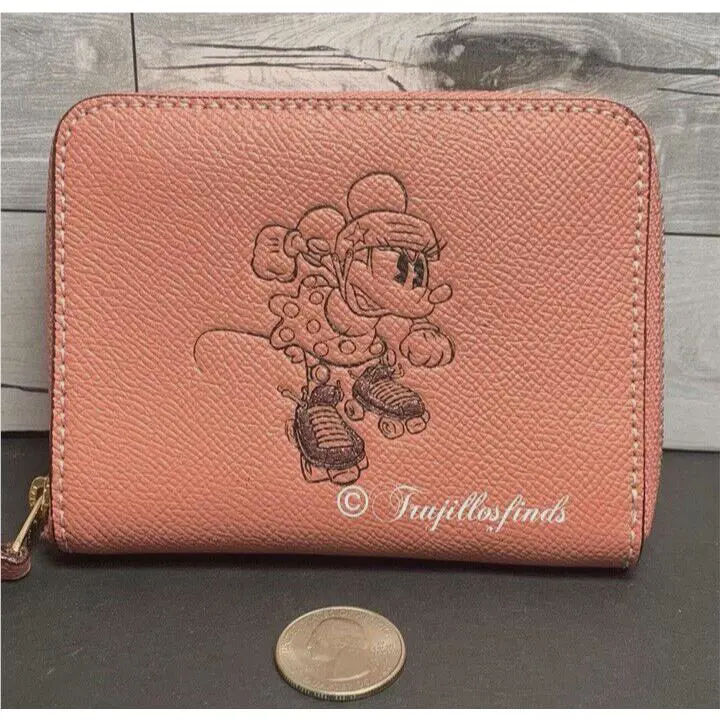 Coach x Disney Minnie Mouse Pink Leather Small Zip Around Wallet F29377